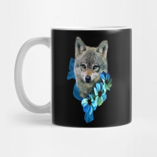 Cute Baby Wolf with blue Flowers Mug